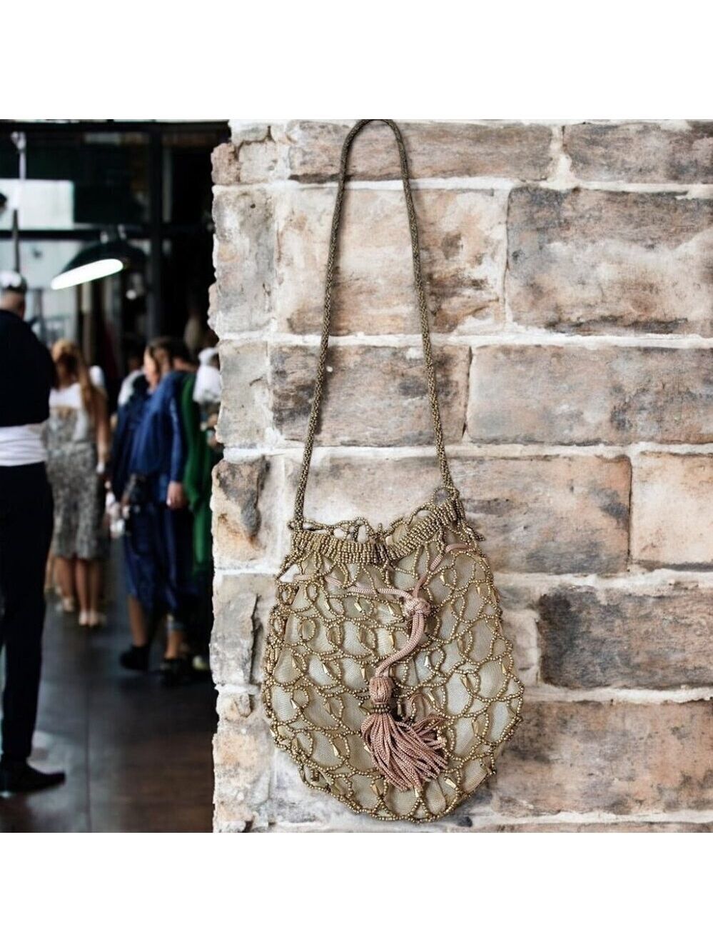 1990s Gold Beaded Crochet Pouch Crossbody Bag - Super Cute - Picture 1 of 12